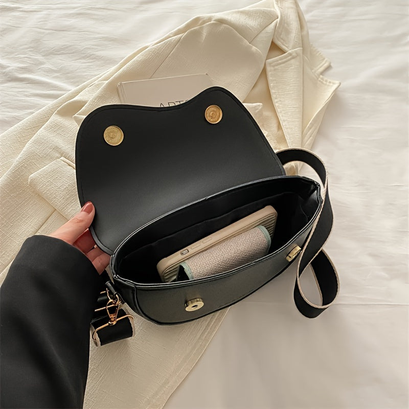 Women's PU Fashion Saddle Bag with Wide Shoulder Strap, Cover Closure Single Shoulder Crossbody Bag for Commuting, Vacation, and Outing