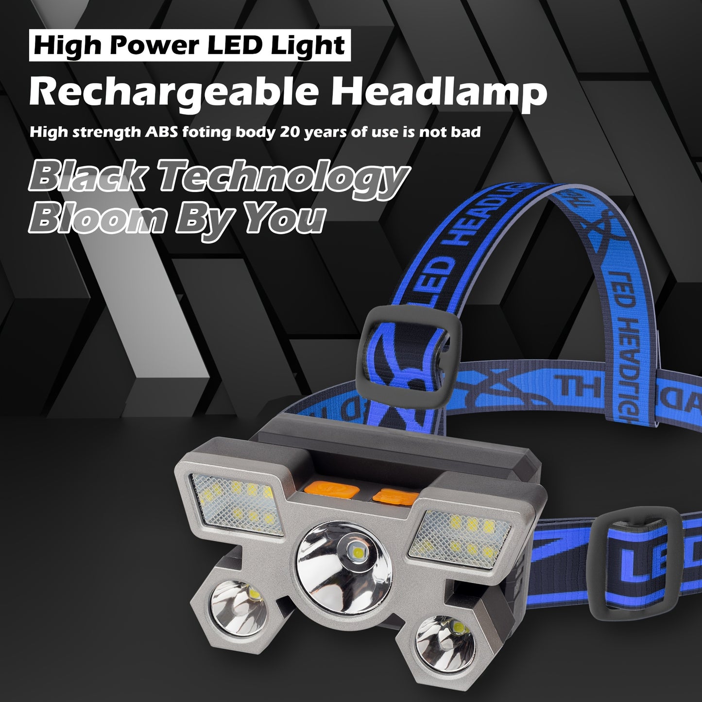 Rechargeable Five-Head LED Headlight for Fishing, Long-Range Fishing Lamp