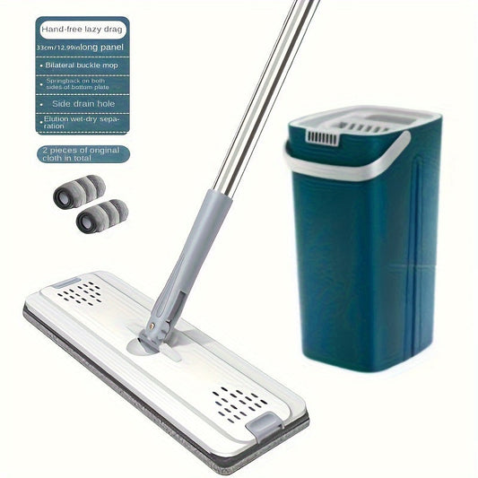 Set includes a bucket with a hands-free wringer and a 4-piece flat mop for convenient cleaning of living rooms, bedrooms, kitchens, and floors.