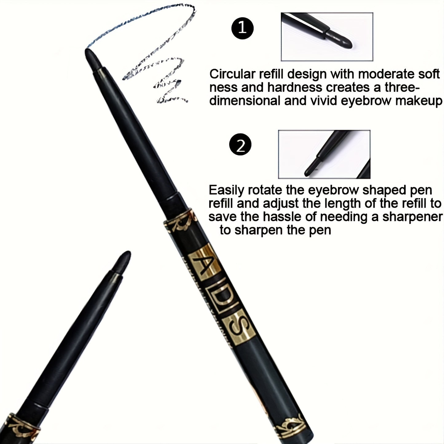 3 black waterproof eyeliner pencils with easy twist application, sweatproof and smudge-proof for flawless eye makeup.