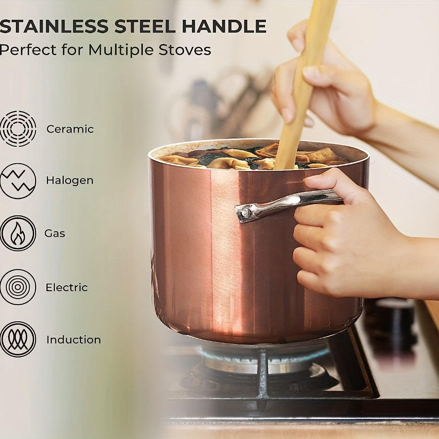 One piece of Nonstick Stock Pot, 7 Quart Soup Pasta Pot with Lid measuring 22.0cmx7.08, ideal for cooking stew, sauce, and reheating food. This versatile pot is oven safe and can be used on induction, oven, gas, and stovetops for preparing family meals.