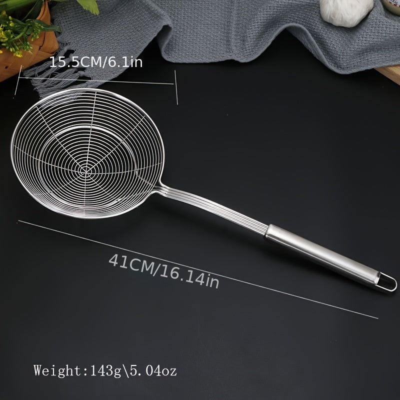 Stainless Steel Wire Skimmer Ladle with Handle - Perfect for Frying and Cooking in the Kitchen