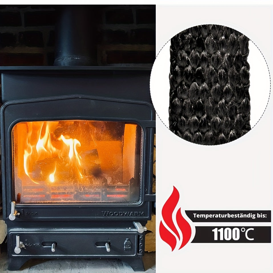 10mm Wide Fireproof Fiberglass Gasket Tape for Wood Stove Door with Self-Adhesive Backing. Available in 2m or 3m Length Options. Ideal for Fireplace Oven Sealing and Heat Resistant Black Spacer Tape.