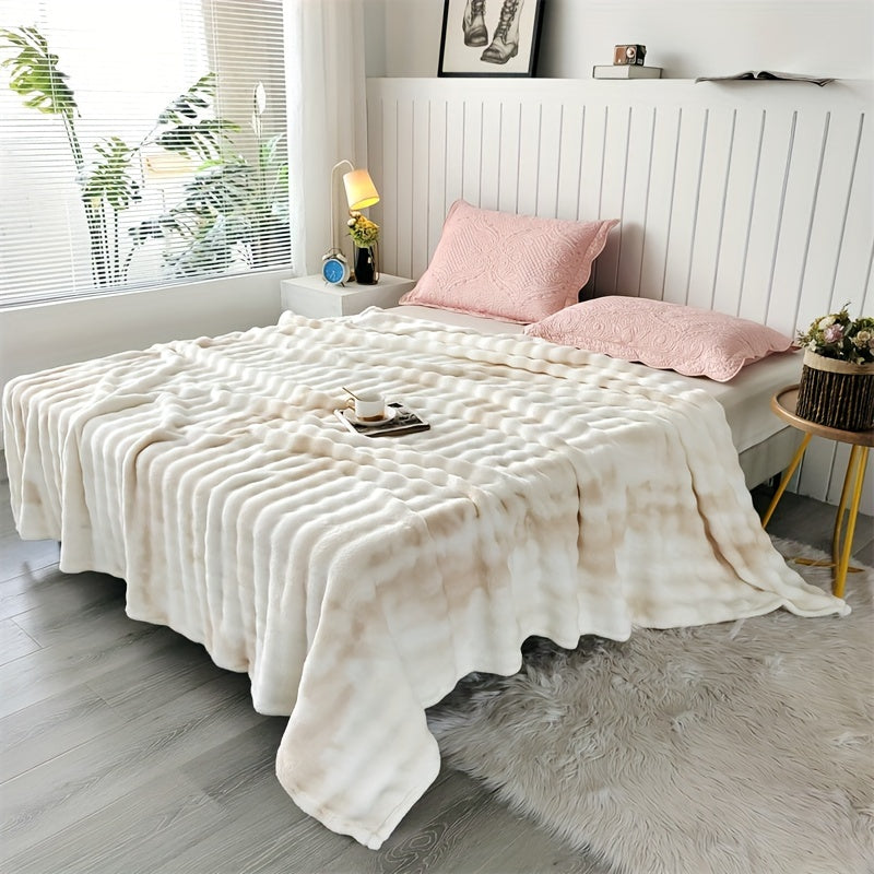 Stay cozy with this modern Plush Faux Rabbit Fur Printed Bed Blanket, designed to keep you warm and comfortable year-round. Made with high GSM fabric that is skin-friendly, this blanket is the perfect all-season gift for both men and women. Use it as a