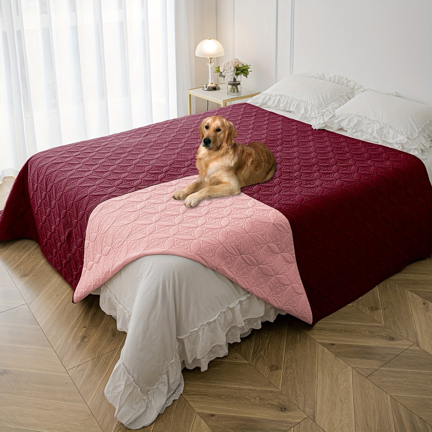 Waterproof dog bed cover with non-slip backing, stain resistant pet blanket for furniture, couch & sofa protection, ideal for small to medium breeds.