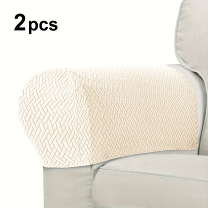 Contemporary Jacquard Armrest Covers - 2pc Stretch Slipcover Set, Machine Washable, Non-Slip Grip Design, Furniture Protector.