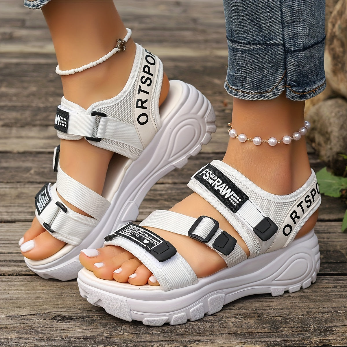 Women's thick sole sports sandals, heightening beach shoes, trendy casual sandals.