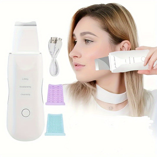 Rechargeable USB-powered face cleansing tool with vibrating scraping feature. Ideal for women, includes 150mAh lithium battery. Health and home essential.