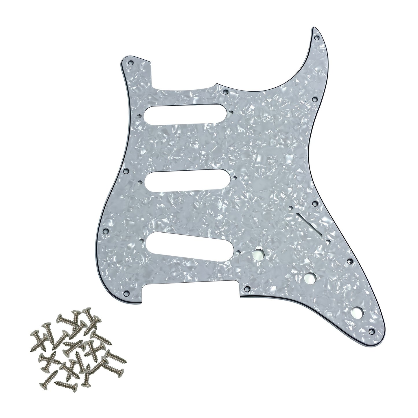 ST electric guitar single pickup guard with 11 holes, installation screws, and aluminum foil shielding. Fits standard FD ST style guitars, available in multiple colors.