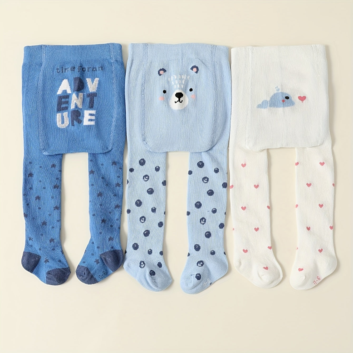 Toddler girls' 3-pack knitted tights with cute animal prints, made of a spring/fall cotton blend for soft warmth. Hand wash only. Made of polyester and spandex blend.