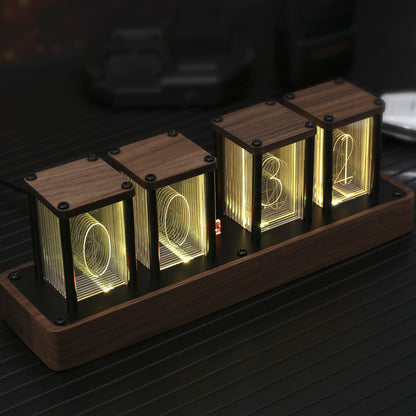 ClocTeck Nixie Tube Clock with Wi-Fi, 12/24H display, Remote Control, USB Powered, Retro Walnut Wood Desk Alarm Clock.