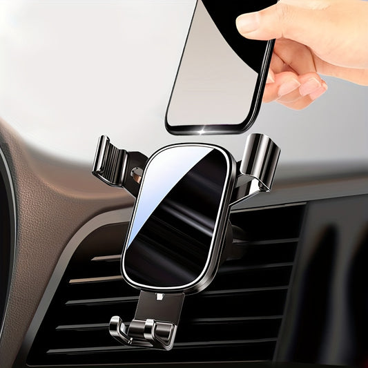 Car air vent hook gravity phone holder with black mirror panel, ABS material, adjustable mounting for air conditioner outlet, waterproof - 1 piece.