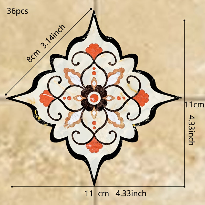 Набор из 36 наклеек на плитку в стиле бохо — самоклеящиеся, водостойкие наклейки для полов в гостиной, кухне и ванной комнате — квадратные, размером 11,0 см, легко наносятся для украшения дома.