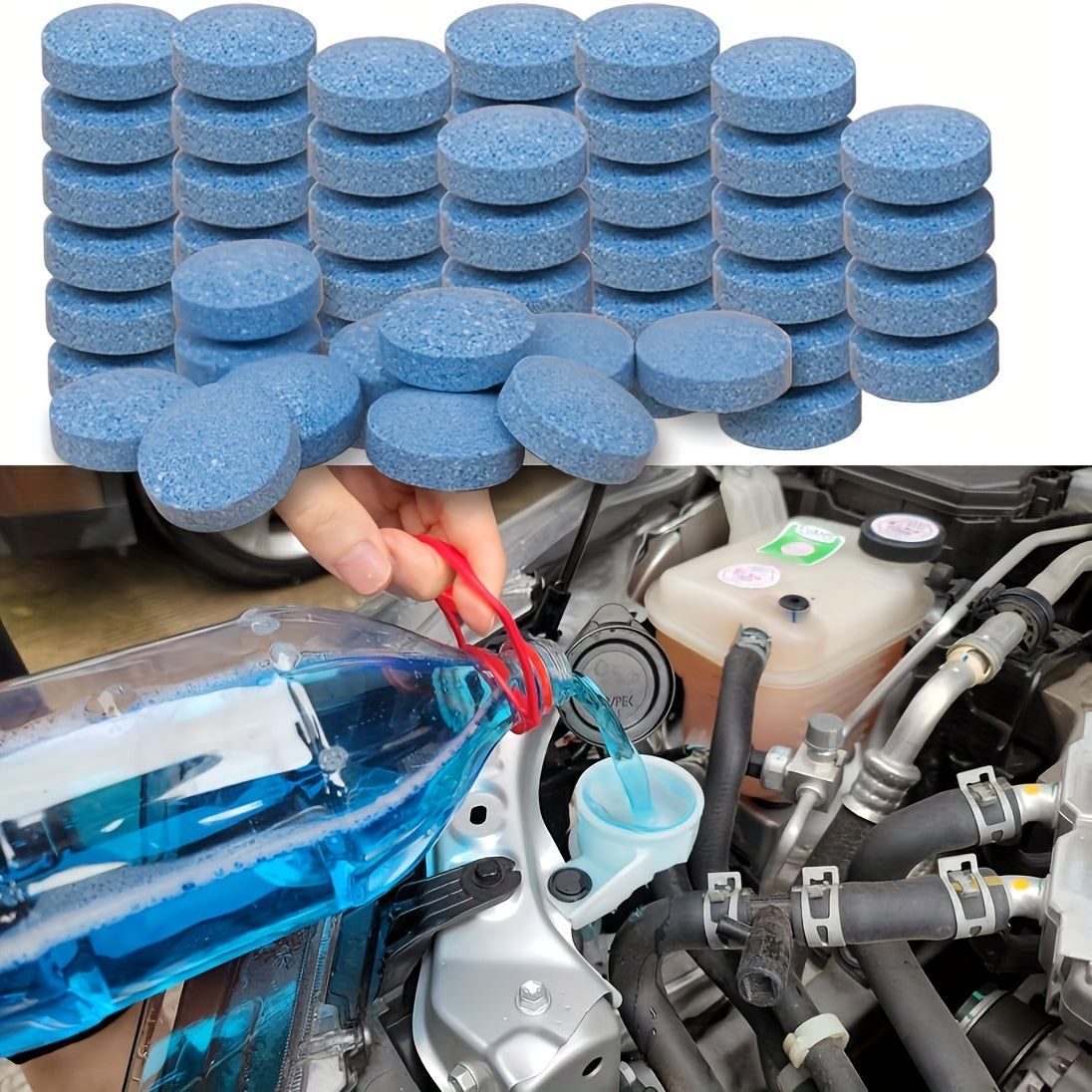 Solid effervescent tablets for car windshield cleaning, suitable for all seasons, available in 100/200/300pcs.