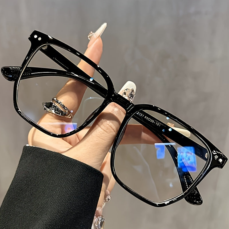 Vision Comfort's Cyberpunk-inspired Square Blue Light Blocking Glasses feature an oval full frame and lightweight PC material for use with computers, TVs, and phones.