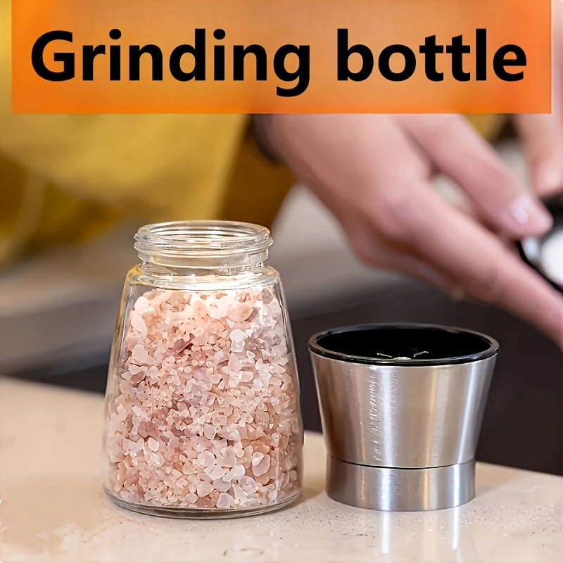 This ceramic core spice grinder is portable and versatile, featuring stainless steel grinder for salt and pepper. Made from durable glass, it is compatible with both regular salt and sea salt, perfect for kitchen, outdoor activities, and home use. Ideal