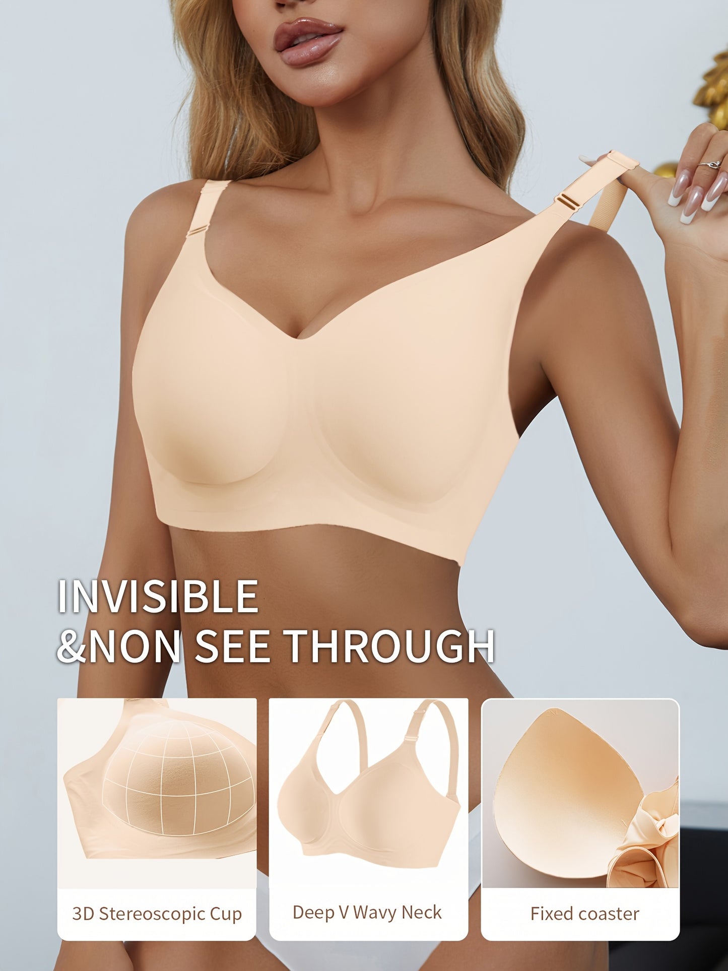 Wireless cami bra with push-up support, comfortable and seamless, for women's lingerie and underwear.