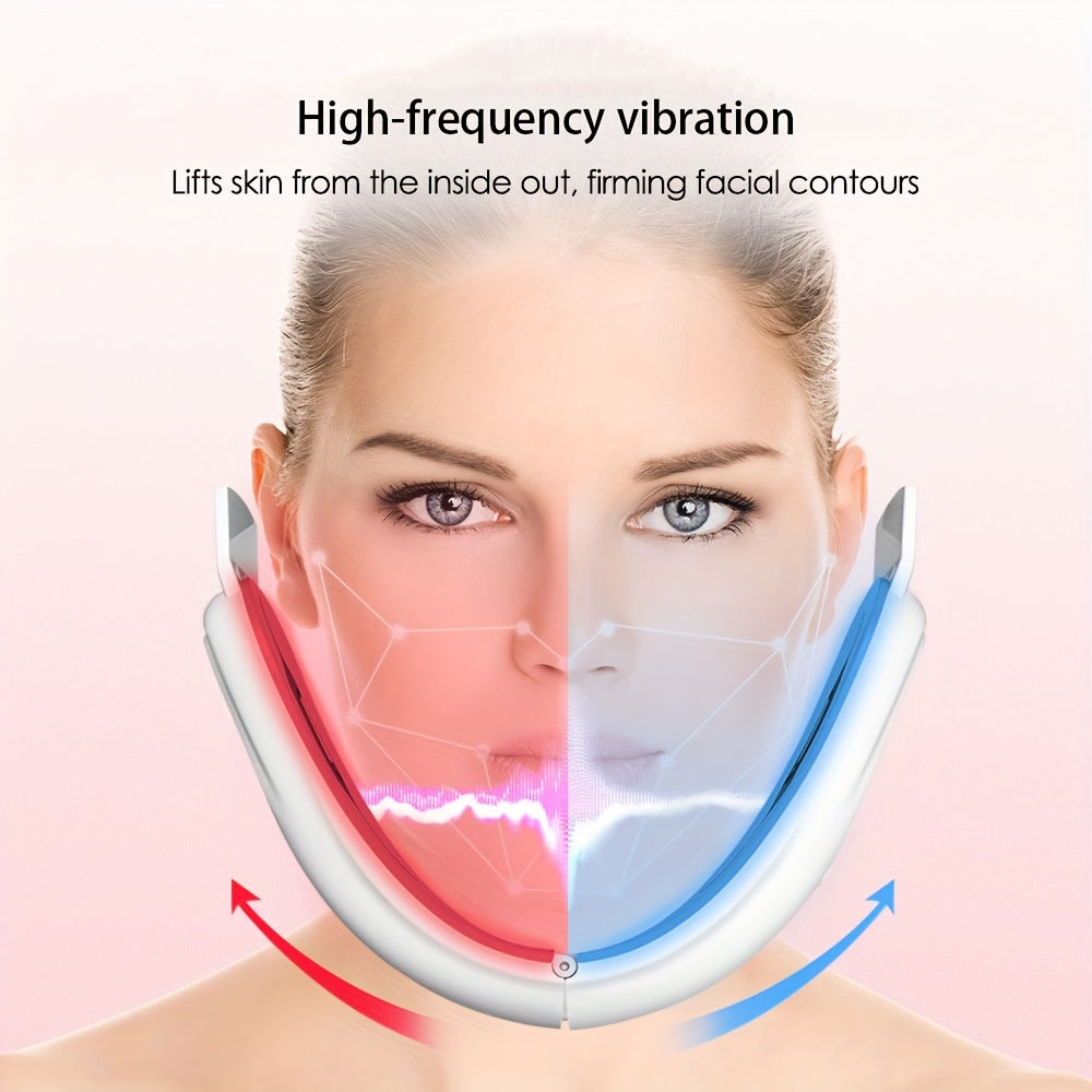 Electric V-Face Beauty Device with adjustable intensity levels, LCD display, and USB rechargeable 400mAh lithium battery for facial skin care and massage.