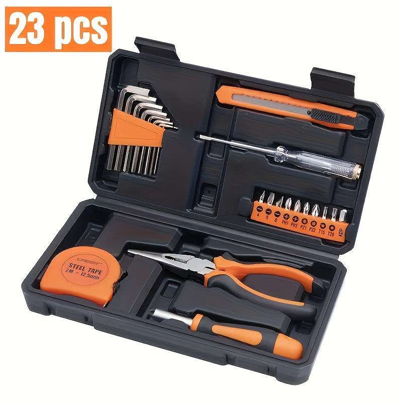 23pcs/138pcs Household Tool Set for DIY Home Repair, Hand-Powered with Screwdrivers, Wrenches, Storage Case; Metal & Plastic, No Battery Needed