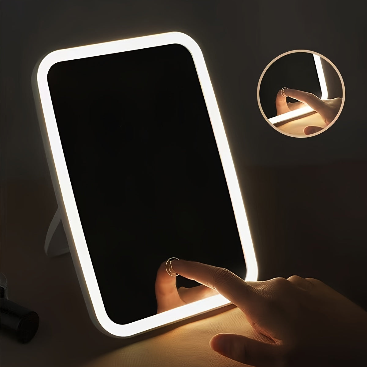 1pc Teexin LED Makeup Mirror with Touch Control, 3 Color Lighting Modes, USB Charging, Rechargeable Battery, Adjustable Brightness, Portable Folding Design, Front Light Vanity Mirror