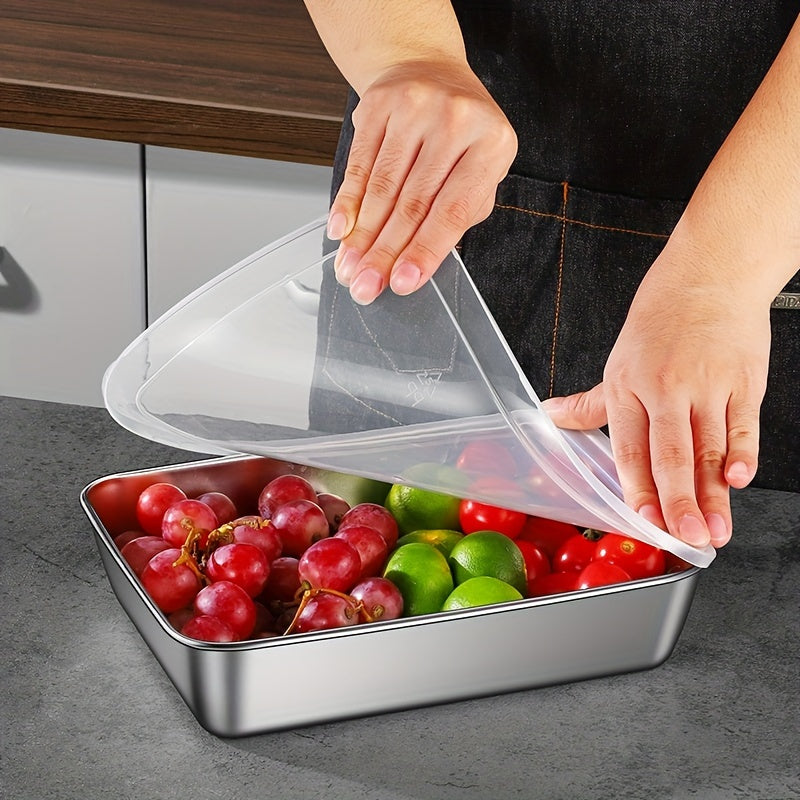 Set of 5 Stainless Steel Food Storage Containers with Sealed Lids, Stackable Design, Microwave and Freezer Safe, Square Shape for Salad, Fruits, and Meal Prep, Ideal for Kitchen Organization and Refrigerator Freshness.