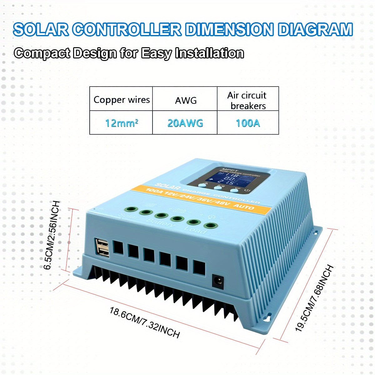 EOEXBY MPPT Solar Charge Controller 100A/80A/60A - for 12V/24V/36V/48V Systems, with Dual USB Ports, LCD Display & Night Recognition - Efficient Energy Management for Home and Solar Farms.