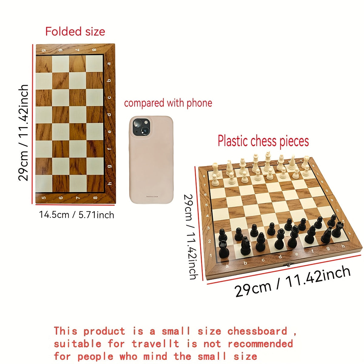 1pc 3-in-1 wooden chess board game for adults, includes backgammon and checkers.