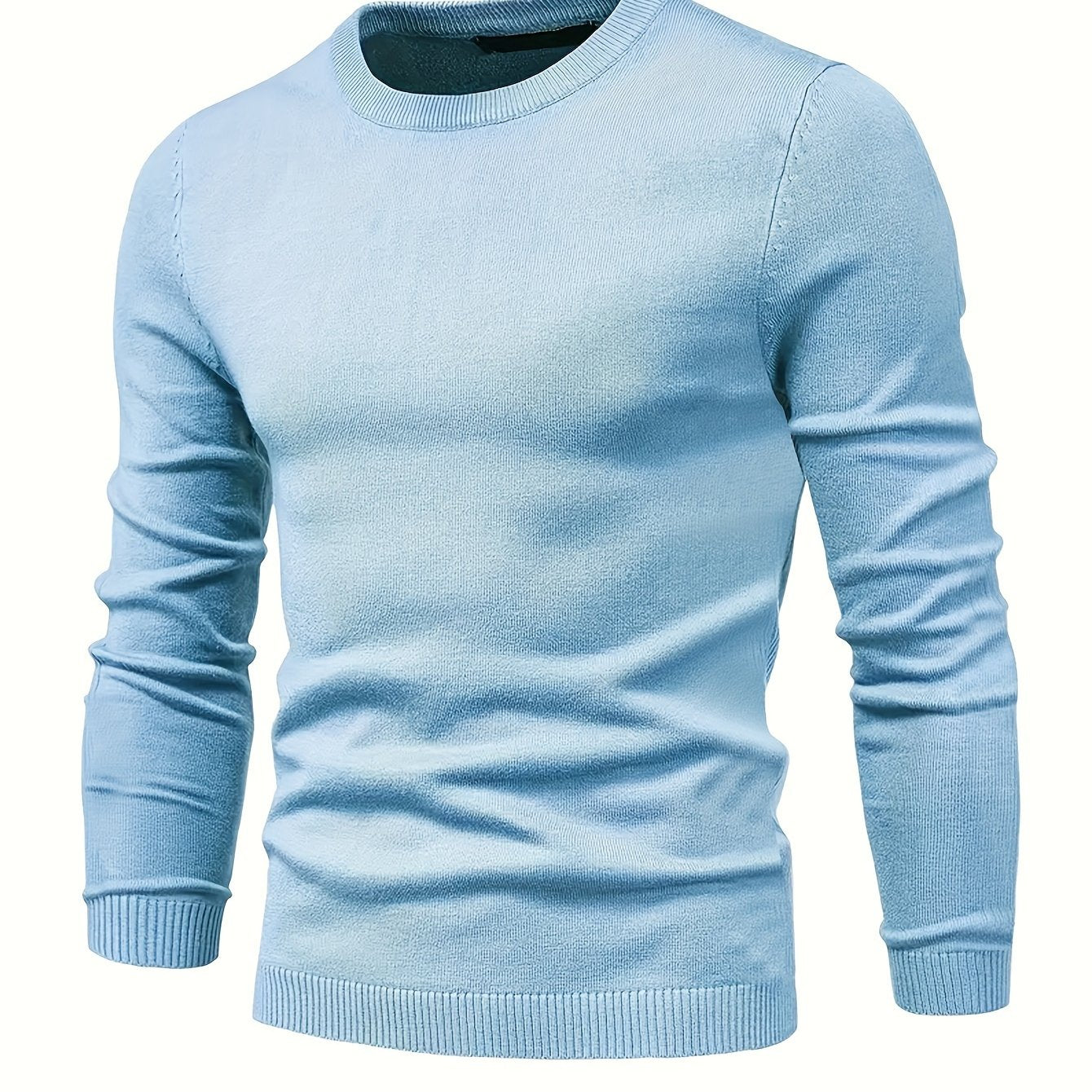 2024 Men's Solid Color Round Neck Pullover Knitted Sweater