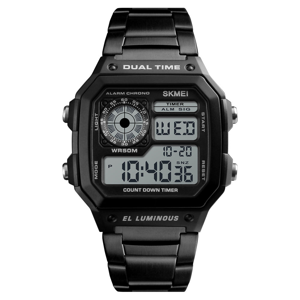 Digital Sport Watch for Men by SKMEI, Stainless Steel with LED Display