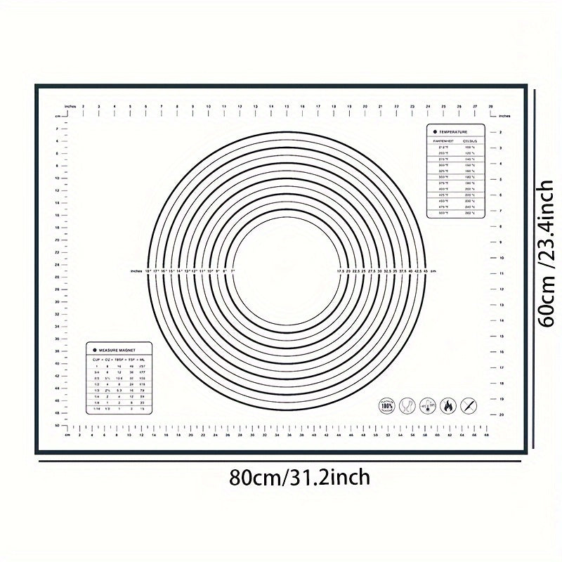 1 piece of Silicone Pastry Mat for Non-Stick Baking, as a Counter Mat or Pastry Board for Rolling Dough. Ideal for making Bread, Candy, and Cookies, this versatile tool is a must-have for any baker. Perfect for use in the kitchen, this gadget is a