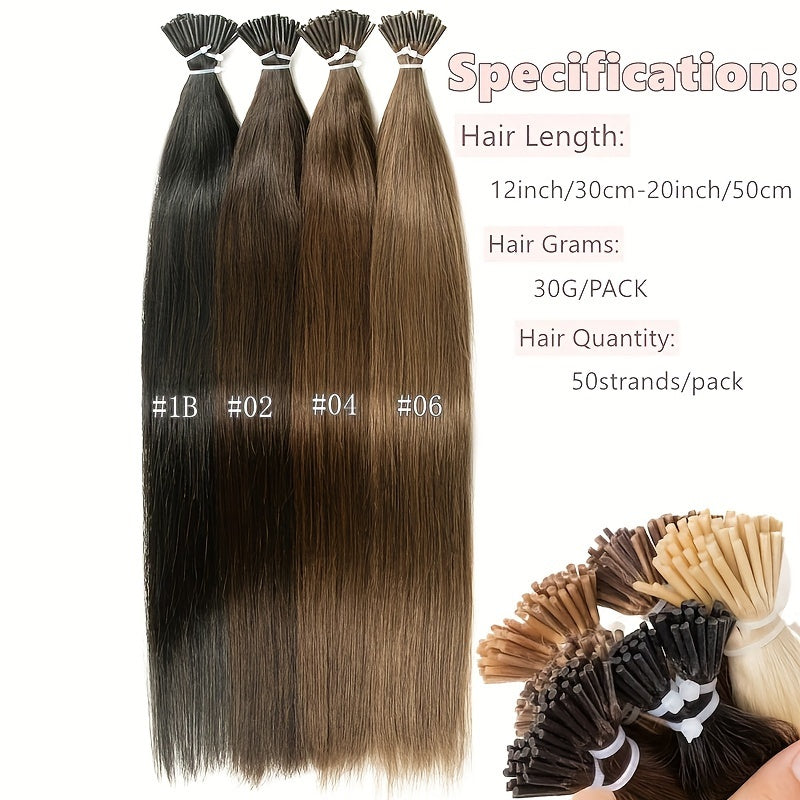 50pcs Human Hair Extensions in various colors (Black, Brown, Blonde) for all women, 30.48-50.8 cm long, lightweight 0.6g each.