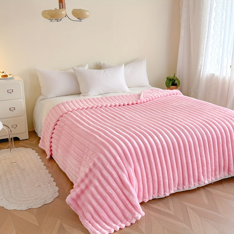 Pink Cozy Blanket - Lightweight Striped Flannel Throw for All-Season Comfort on Couch, Bed, Office, and Travel - Soft & Warm