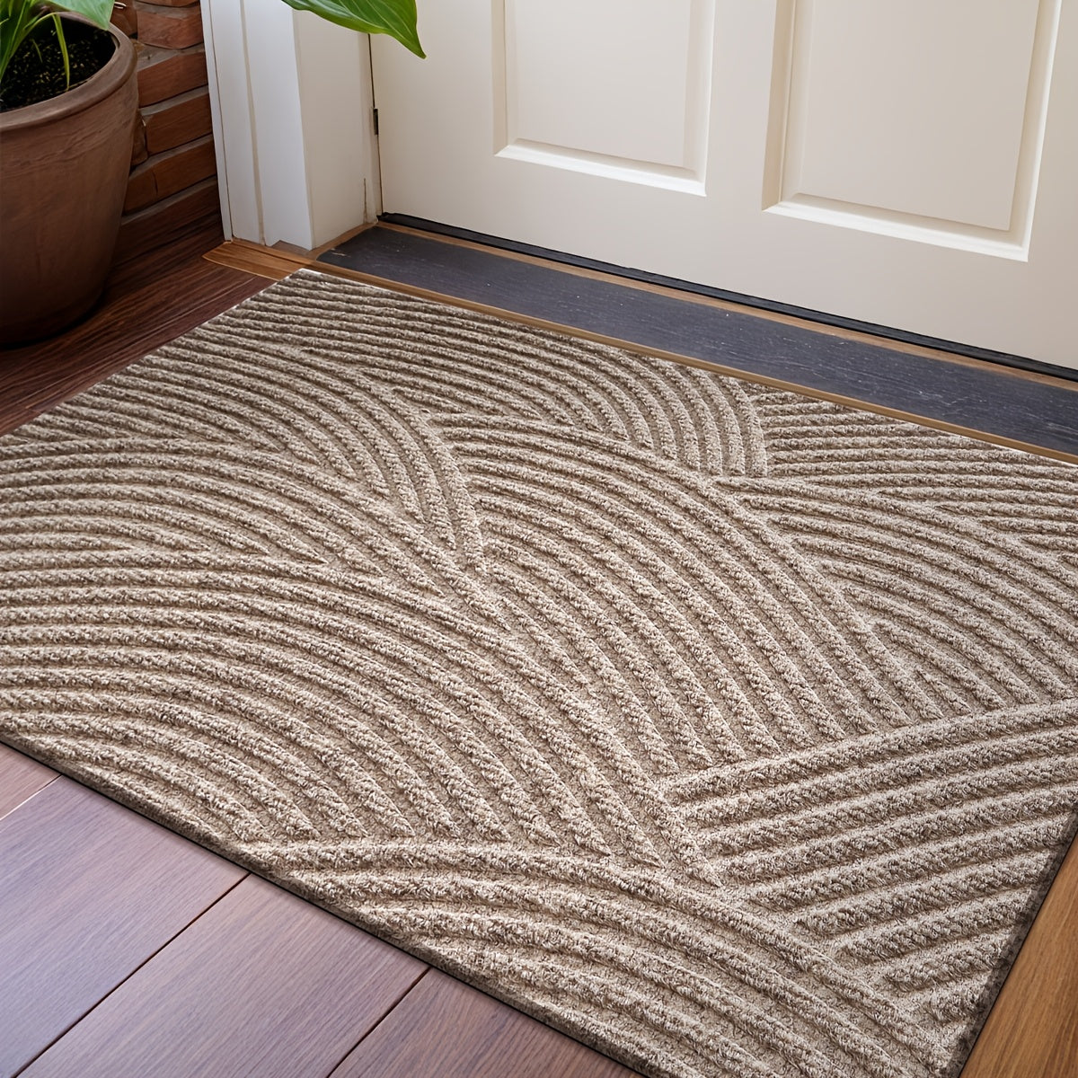 DJIANG Geometric Striped Door Mat, Non-Slip, Absorbent, Washable Rug for Indoor and Patio. Stain Resistant Polyester, Hand Wash Only.