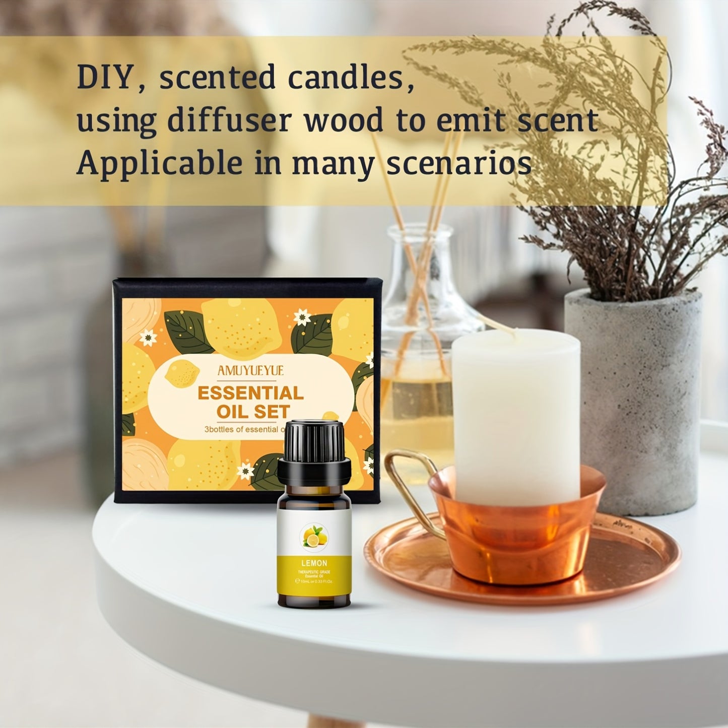 1 Set of Aromatherapy Essential Oils: Bergamot, Grapefruit, and Lemon scents, for diffusers, humidifiers, and car aromatherapy. Mood-lifting, under 1L liquid quantity, with active lemon