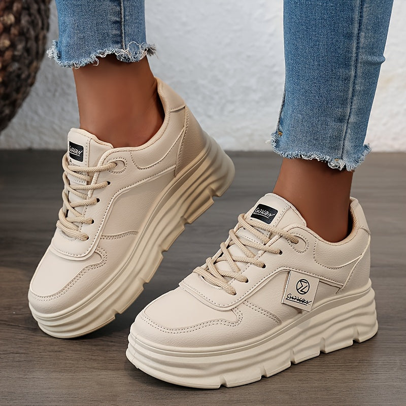 Trendy women's chunky sneakers for autumn 2024 with thick soles and height-boosting design, featuring durable PVC soles and breathable fabric lining.