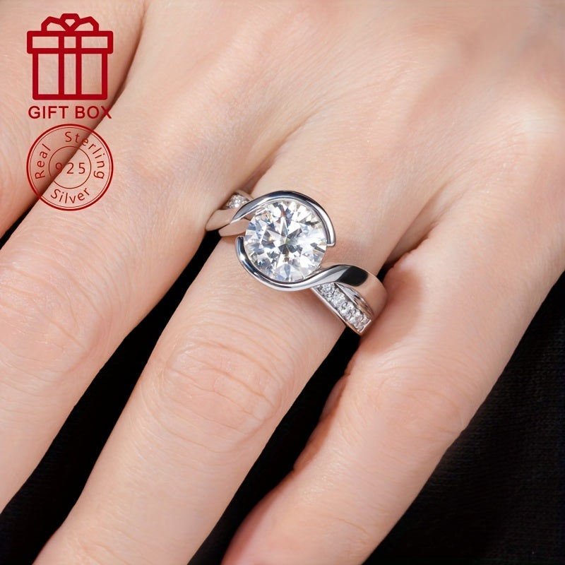 This elegant women's ring features a 9.0mm half-set moissanite stone, surrounded by 3CT accent stones totaling approximately 0.027CT each. Made from 925 silvery metal, the ring weighs approximately 6.2g and is perfect for weddings, engagements