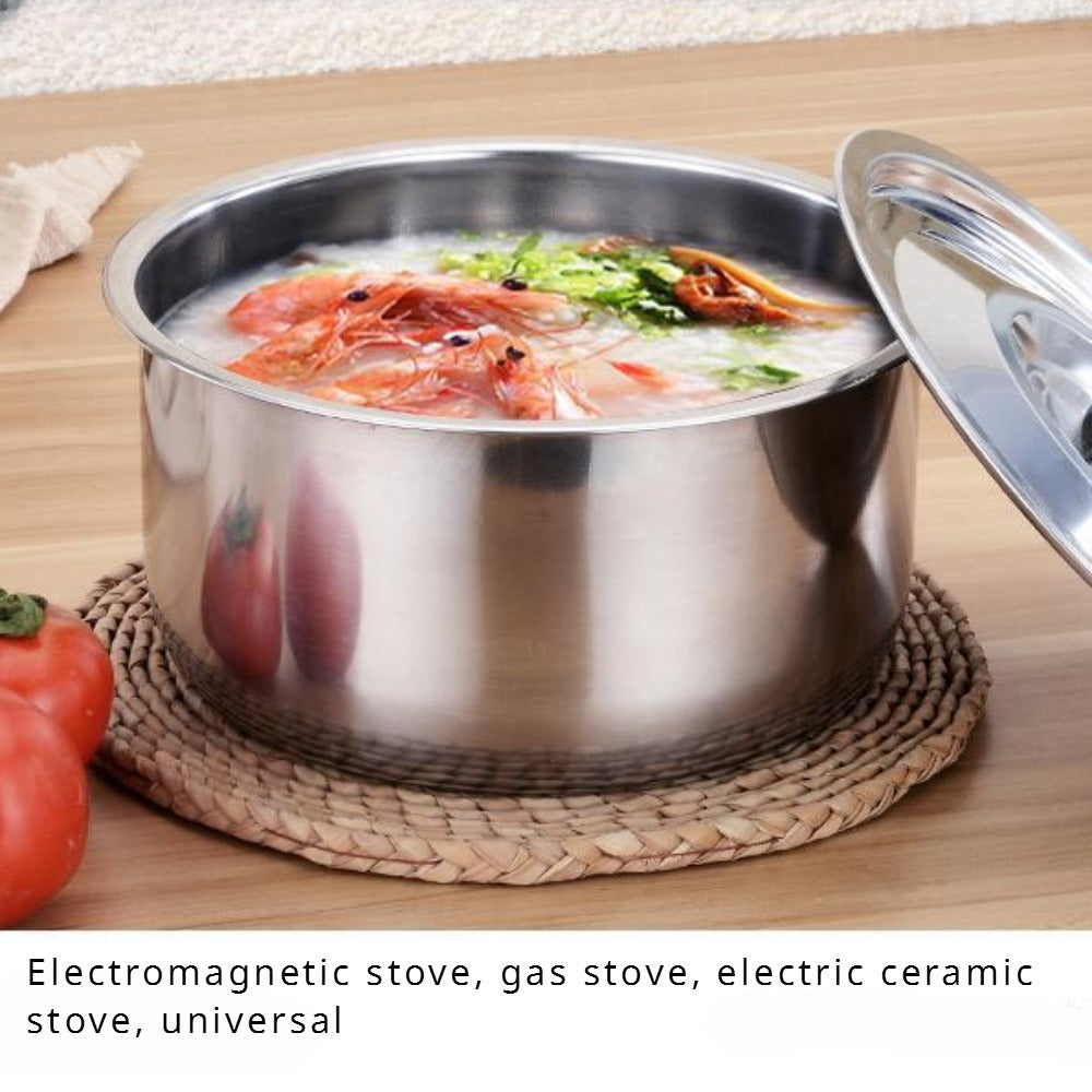 5-piece stainless steel cooking pot set with lid, perfect for use on induction cookers, gas stoves, and electric pottery stoves. Includes a seasoning jar, salad basin, and Thai pot. Ideal for Christmas parties, Ramadan gatherings, and suited for use in