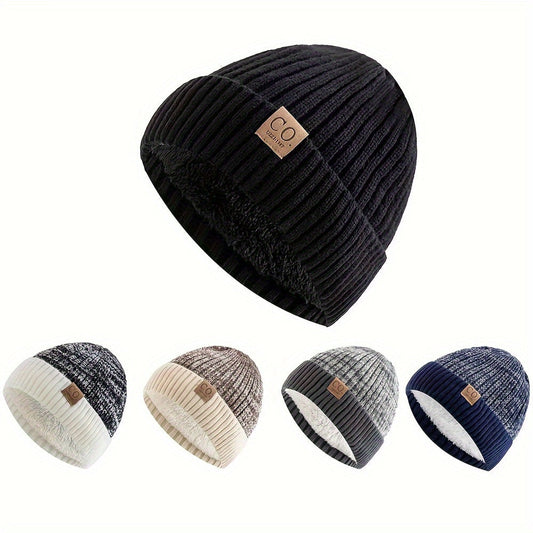 Stay Warm Together with a Stylish Color Block Winter Beanie - Thick Fleece-Lined, Windproof & Ear-Warming Knit Hat for Couples