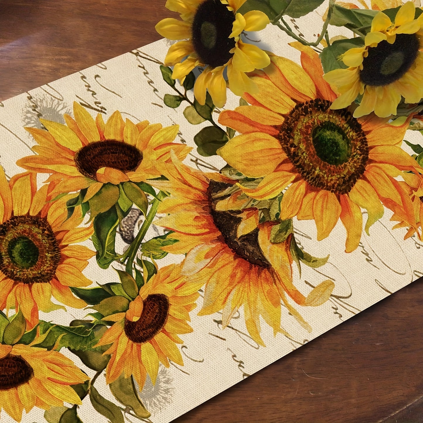 1pc Fall Sunflower Table Runner, Oil and Stain Resistant. Perfect for Home and Restaurant Use. Ideal for Seasonal Floral Decor in Kitchen or Dining Room.