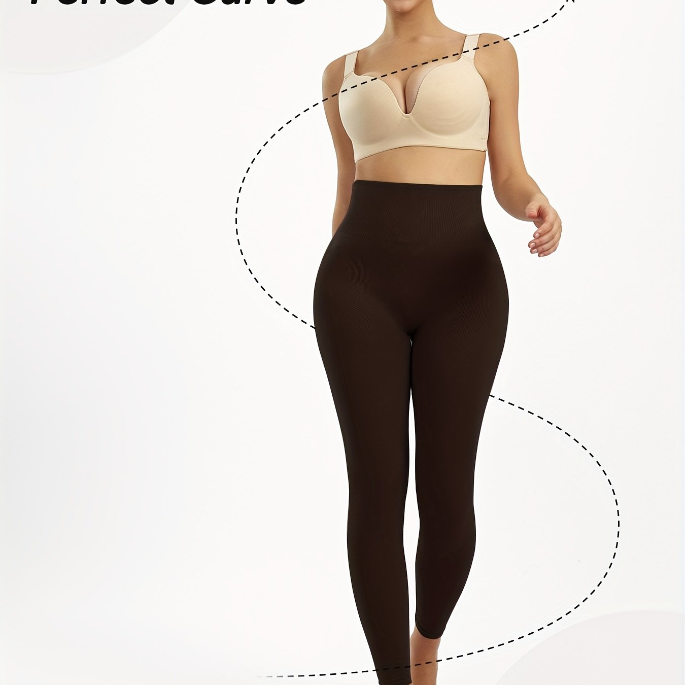 High waist shaping leggings for women, offering tummy control and butt lifting. Ideal for running, yoga, and casual wear. Brown seamless design is comfortable and breathable.