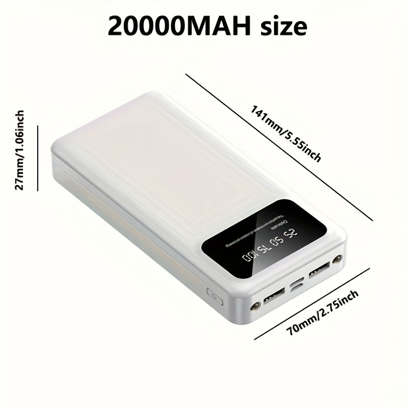 10000/20000 mAh high-capacity portable charger with 5V2.1A output, compatible with Android/iPhone devices, featuring LED and digital display, polymer lithium battery for safety and