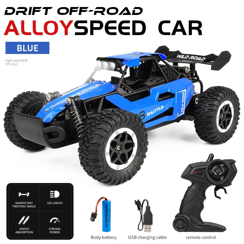 16 RC Alloy Climbing Car with high-speed off-road capabilities, multi-terrain capability, LED searchlights, rechargeable lithium polymer battery, remote control, durable plastic