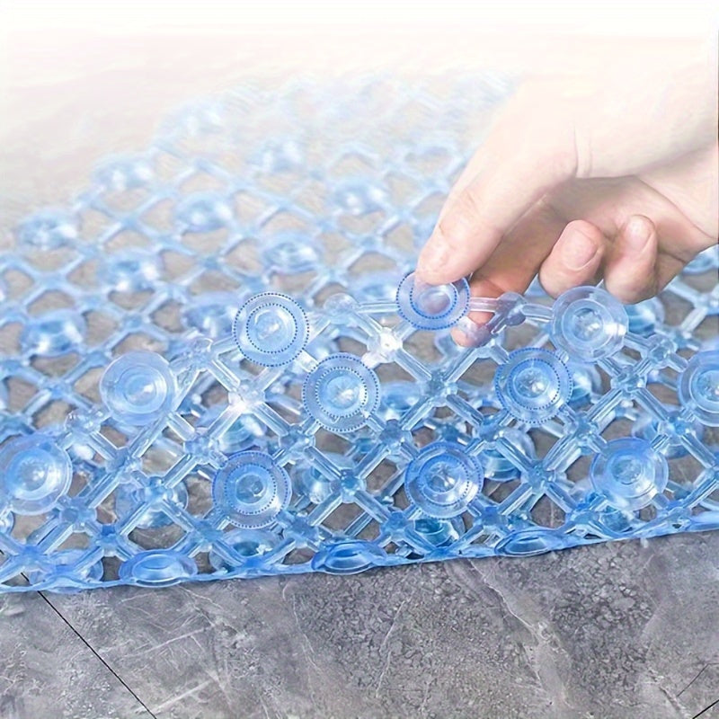 1pc Blue PVC Oval Non-Slip Bath Mat with Water Bead Design - Soft, Comfortable, Hand Washable, Slip Resistant Rug for Bathroom Use.