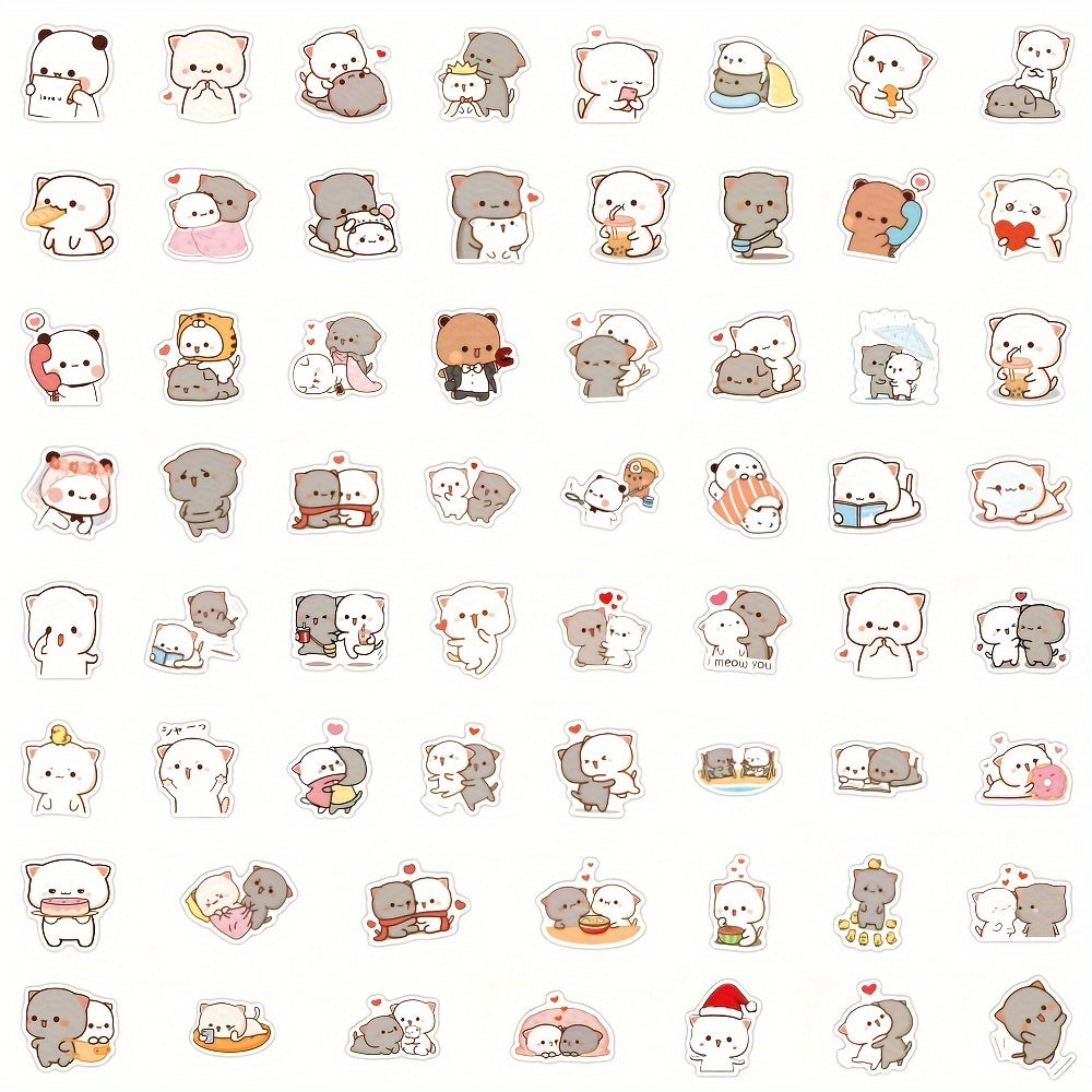 60pcs Kawaii Mochi Cat PVC Stickers - Cute, reusable self-adhesive decals for various surfaces | Irregular shapes for multiple materials | Suitable for ages 14+