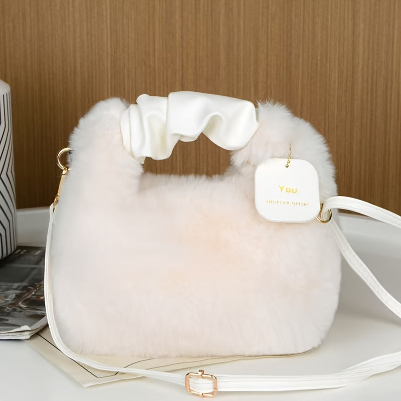 Stylish faux fur crossbody bag with zip closure, ideal for daily use.