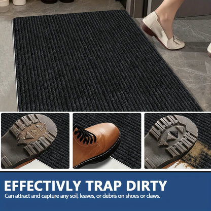 Ultra-absorbent 1pc door mat with non-slip backing - Long-lasting and machine washable to combat dust, water, and sand - Ideal for main entrances, back doors, bedrooms, kitchens, and offices.