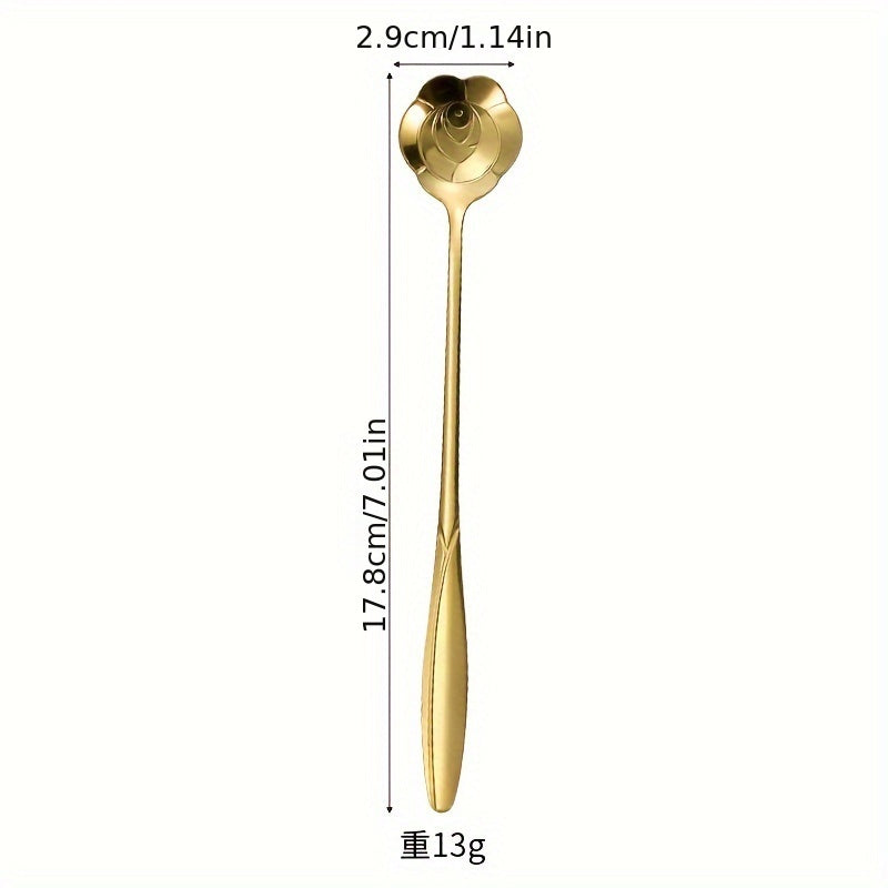 Stylish stainless steel coffee and tea spoon with a golden touch - ideal for espresso, iced drinks, and a must-have kitchen accessory with its long handle.