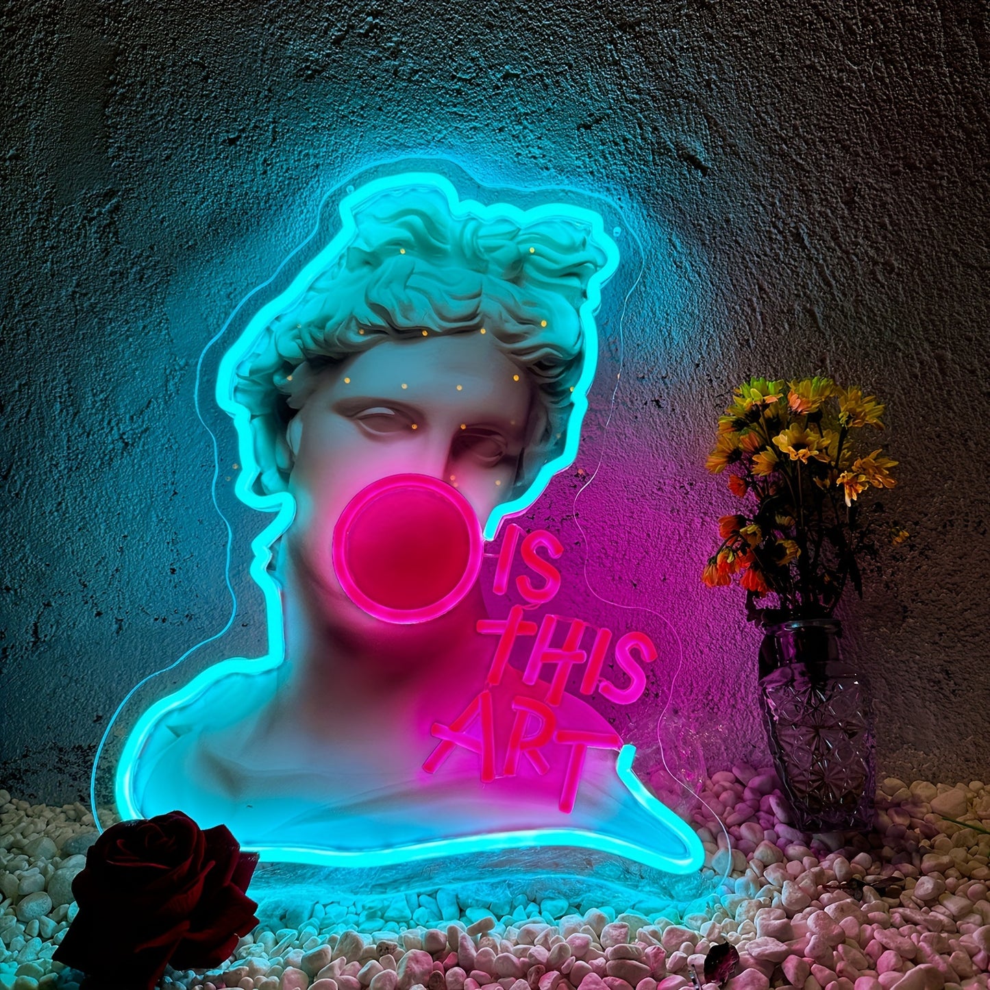 Neon LED Apollo Profile Sign with "Is This Art" Text, Pink Light, Modern Wall Decor, Bar Accent, Unique Design