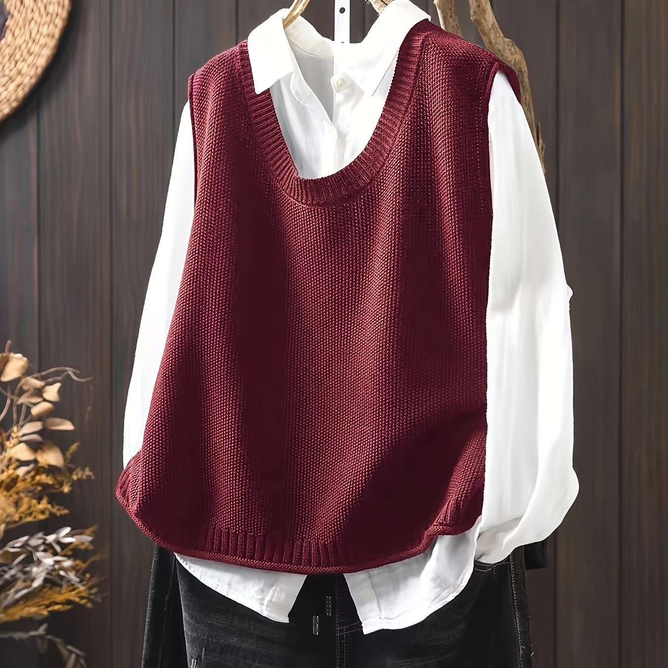 Stylish plus-size vest with solid color and button back design for casual wear.