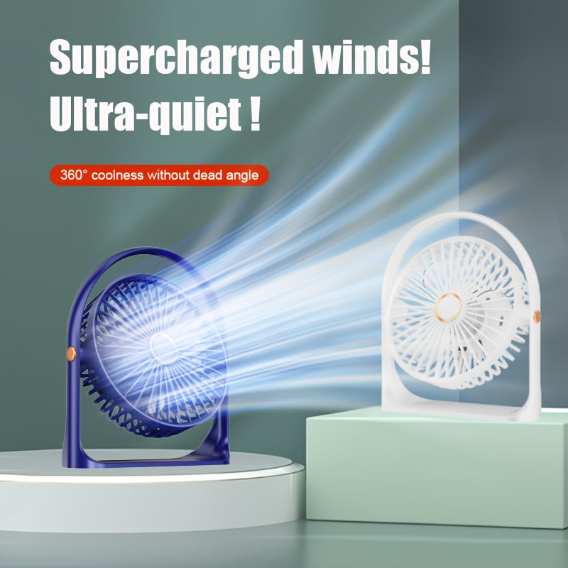 Introducing the Jkuoo Ultra-Quiet USB-C Desk Fan, a compact and portable cooling solution with powerful airflow and 5-speed adjustment. With a 360° tilt feature and ambient night light, this fan is perfect for both office and home use. Enjoy silent